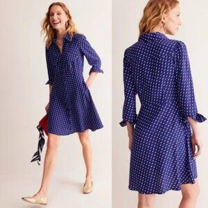 Boden Blue Geometric Button Front Shirt Dress Long Sleeve Workwear Preppy 14R